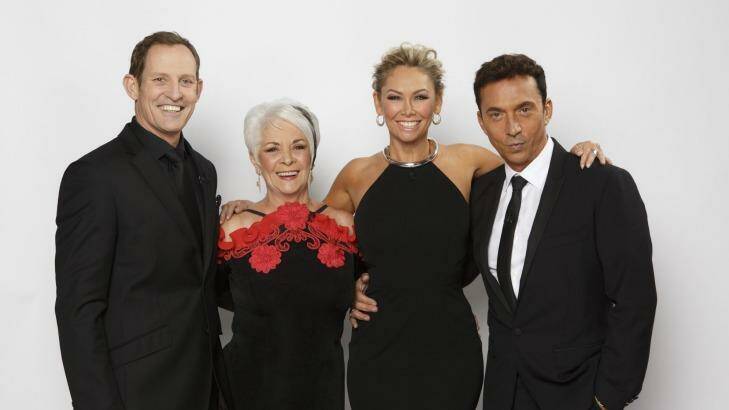 <i>Dancing With the Stars</i> judges Todd McKenney, Helen Richey, Kym Johnson and Bruno Tonioli. Photo: Channel Seven