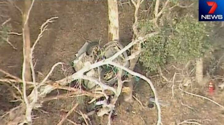 The silver sedan came to rest in a gum tree. Photo: Courtesy Channel Seven