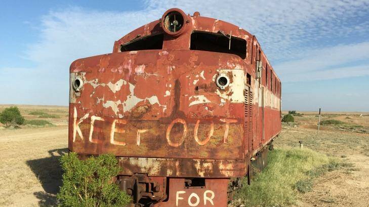 Last train: derelict Ghan loco for sale in the town of Marree. Photo: Max AQnderson