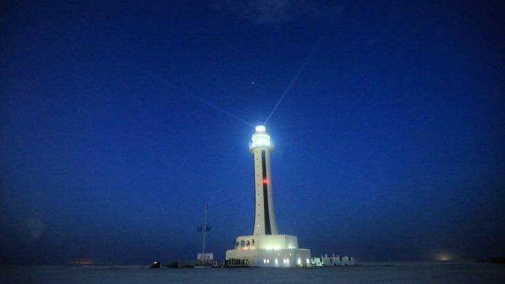 The lighthouse inaugurated this week by China on Zhubi Reef of Nansha Islands in disputed waters of the South China Sea. Photo: Xinhua/AP