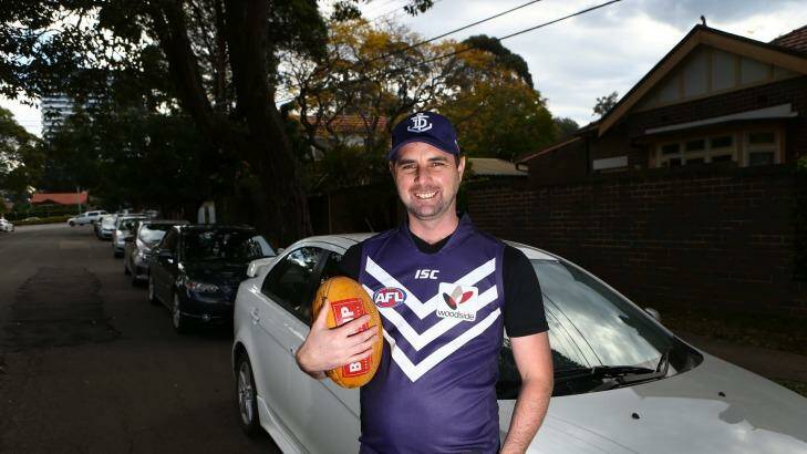 Now Freo fan David Panagopoulos lives in Sydney, at least he isn't facing another six-day round road trip.  Photo: Daniel Munoz