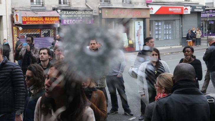Bullet holes adjacent to the La Belle Equipe cafe in Paris France. Photo: Andrew Meares