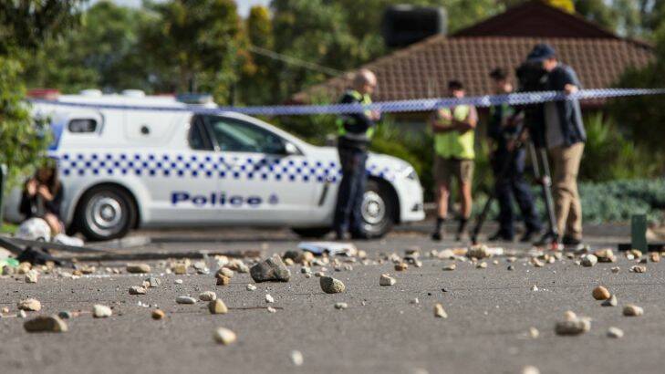 A wild party at an Air B and B property in Attunga Grove in Werribbee erupted in a brawl with hundreds of rocks being thrown, windscreens smashed. When police attempted to break up the party they were attcaked. 20th December 2017. Photo by Jason South