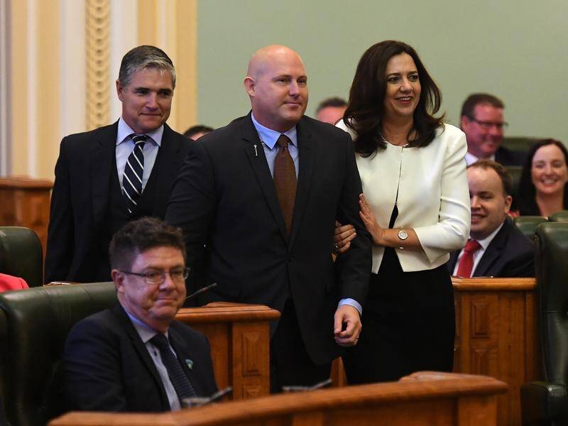 Former Labor Treasurer Curtis Pitt (C) has been elected Speaker of the new Queensland parliament.