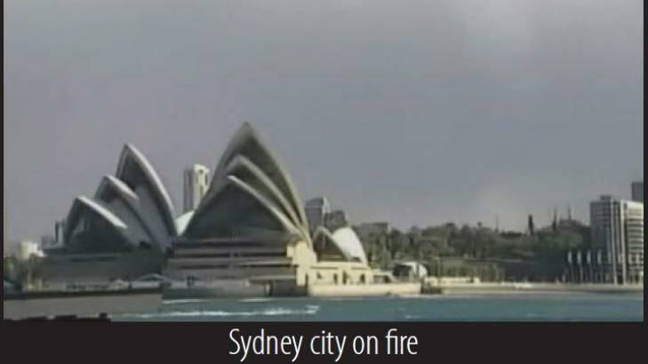 An illustration from the al-Qaeda magazine <i>Inspire </i> showing 'Sydney city on fire'.