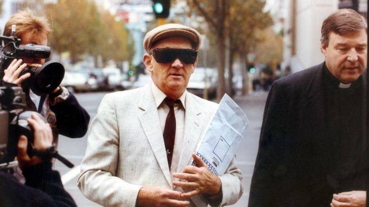 Gerald Ridsdale outside court with George Pell in 1993. Photo: Geoff Ampt