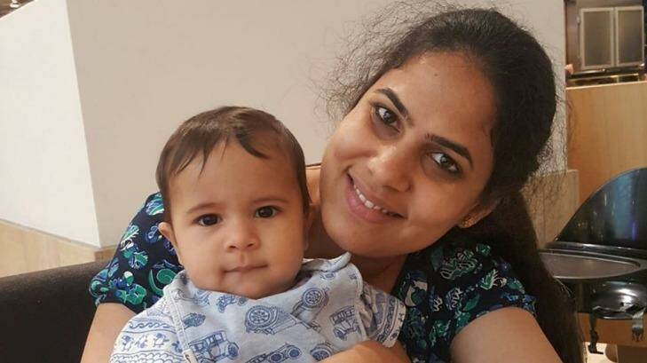 Nethra Krishnamurthy, with her eight-month-old baby boy, was critically injured in Bourke Street on Friday.  Photo: Supplied