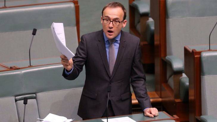 Greens MP Adam Bandt questions the Communications Minister on 74 amendments to the Data Retention Bill. Photo: Andrew Meares