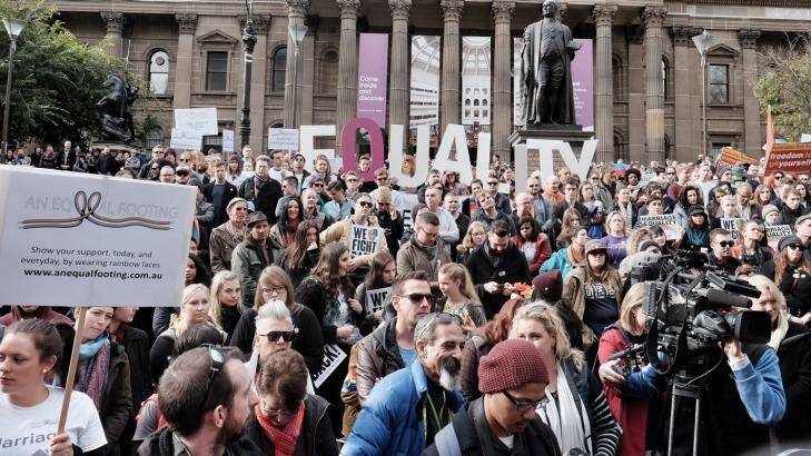 The rally at the State Library. Photo: Luis Ascui