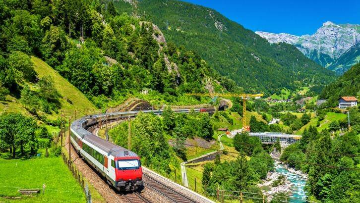 An Intercity train on the old Gotthard railway through the spectacular pass in Siwtzerland. Photo: iStock