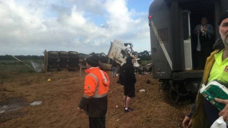 Police said that the truck's trailer hit power lines after the collision. Photo: Warrnambool Standard