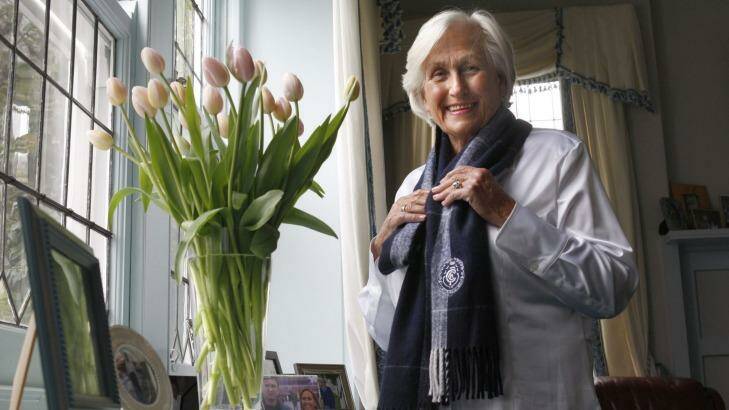 Vivienne Kerr with the flowers sent to her by Eddie Mcguire after Carlton's win over Collingwood in 2008. Photo: Wayne Taylor