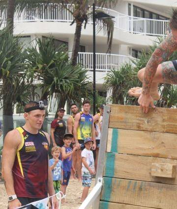 Men at work: Beams with teammates at the training camp in Noosa. Photo: Supplied
