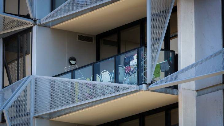 Cluttered balconies this week at Dockland's Lacrosse tower. Photo: Chris Hopkins