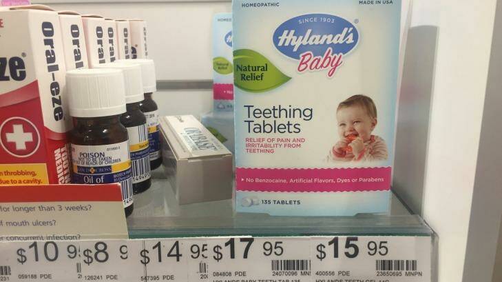 Hyland's homeopathic teething tablets on sale in Melbourne. Photo: Supplied