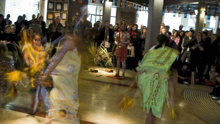 A traditional dance at the Koorie Heritage Trust Cultural Centre.