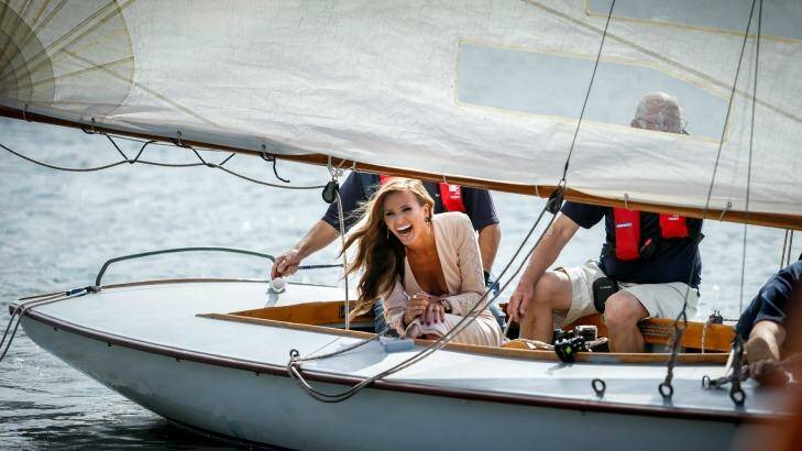 Brittany Davis arrived on the racing boat Acrospire II. Photo: Eddie Jim