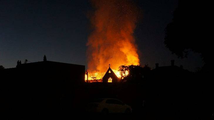 Reader Trevor took this photo of the fire at the Brighton church. Photo: Trevor.