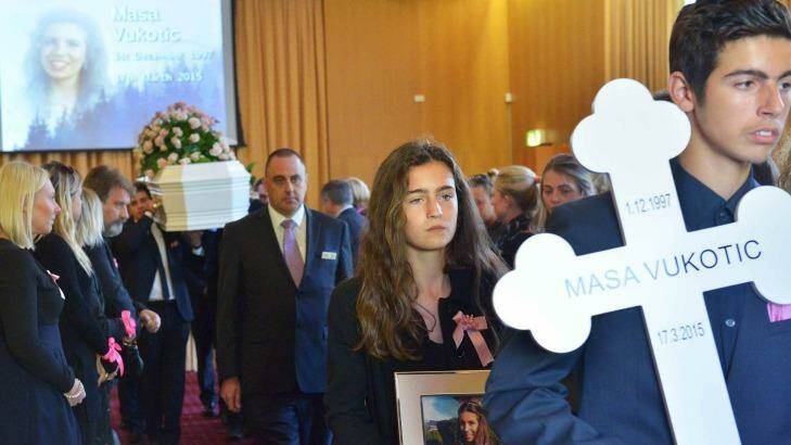 Masa Vukotic's brother Petar and sister Nadja at the teen's funeral. Photo: Joe Armao