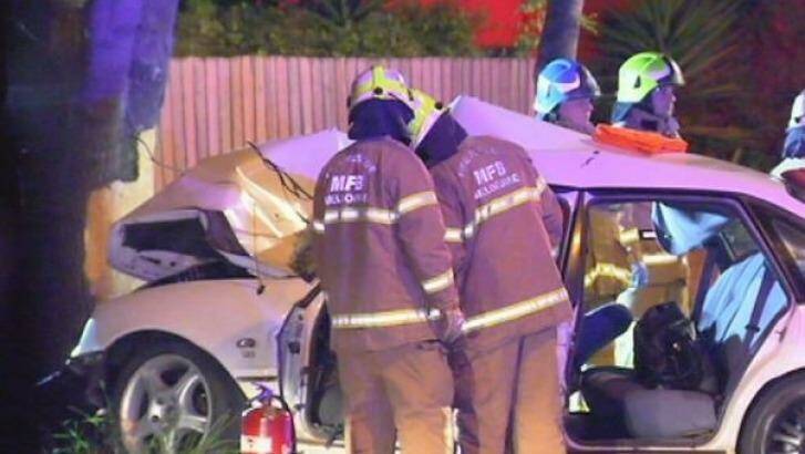 The mangled car that had carried five teenagers.. Photo: Twitter @abcnewsMelb