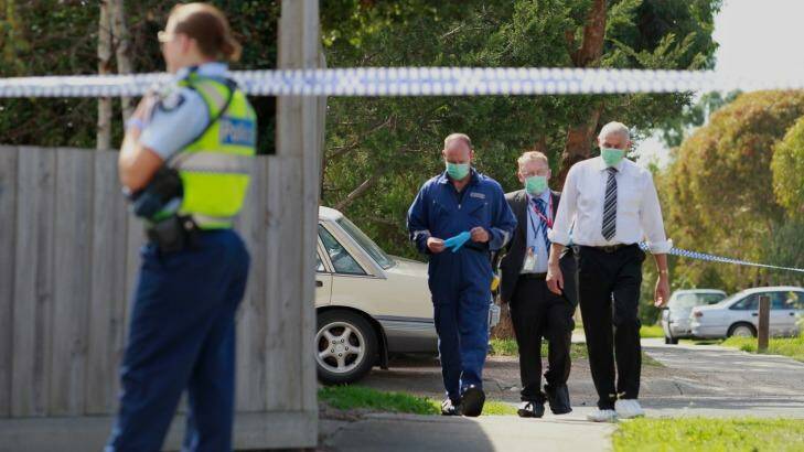 Forensic officers at the scene in St Albans where Ms Portelli's body was found. Photo: Eddie Jim