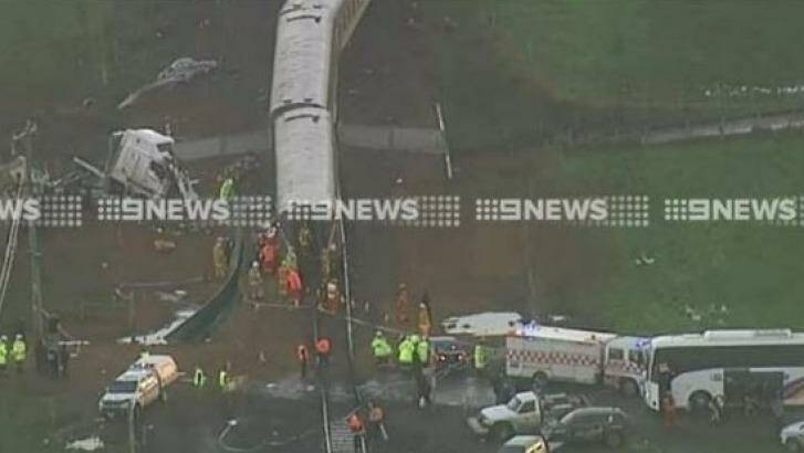 The collision occurred in Pirron Yallock, near Colac. Photo: Channel Nine