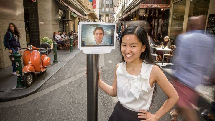 Virtual friends: Entrepreneur Marita Cheng with the robot likeness of fellow entrepreneur Alberto Rizzoli. Photo: Mathew Lynn