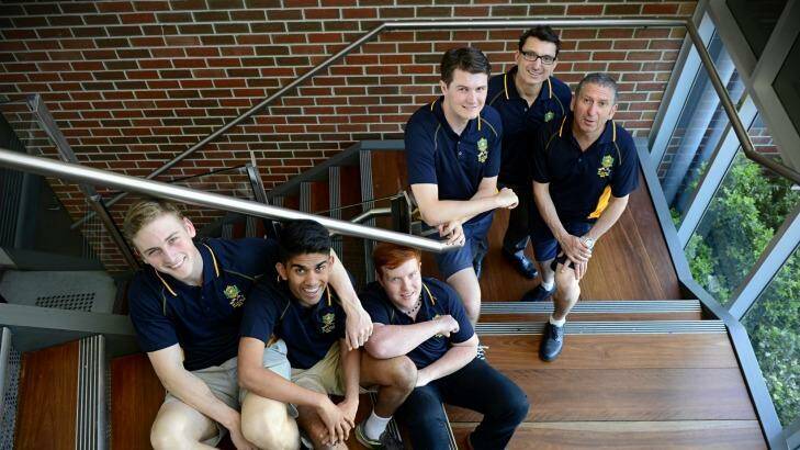 Too cool for schoolies: Boys and teachers from De La Salle College, who are spending schoolies in India. Photo: Penny Stephens
