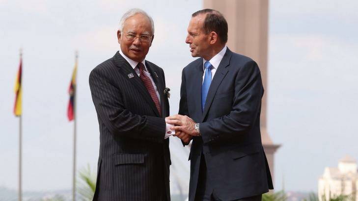 Malaysian Prime Minister Najib Razak with Australian prime minister Tony Abbott in Kuala Lumpur last year. Photo: Andrew Meares