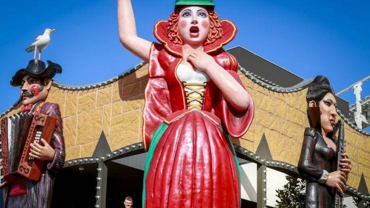 Luna Park unveils latest artworks, soaring carnival style statues by artist Mark Ogge. Photo: Eddie Jim