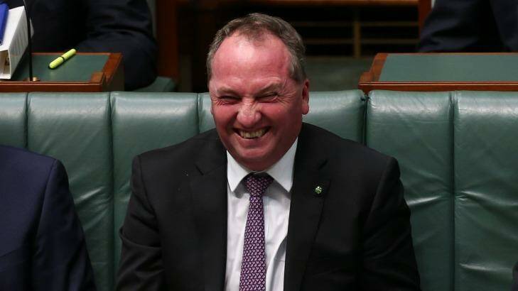 Agriculture Minister Barnaby Joyce during Question Time at Parliament House in Canberra on Thursday 14 May 2015. Photo: Alex Ellinghausen Photo: Alex Ellingshausen.