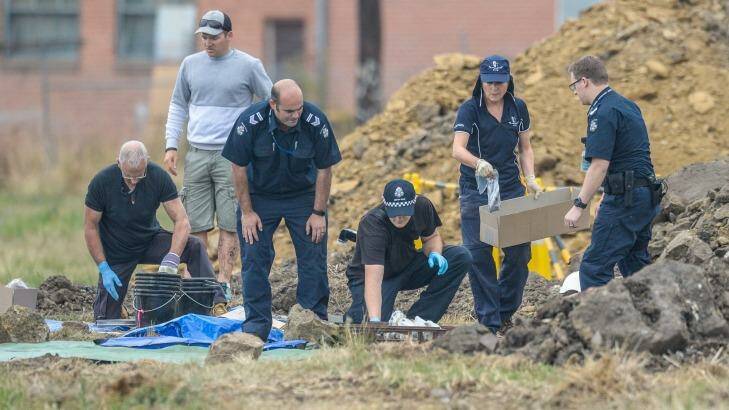 Police sort evidence found in the excavations in Thomastown. Photo: Justin McManus