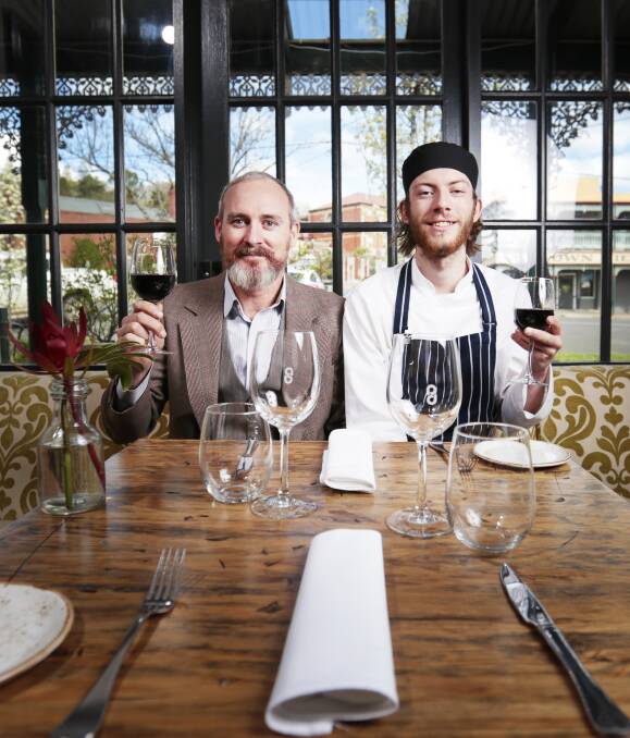 FINE DINING: General manager Leon Lyndon and apprentice chef Liam Scott from The Perfect Drop in Daylesford toast their gold and bronze medal wins from last week's Fine Food Australia show in Melbourne. Picture: Luka Kauzlaric