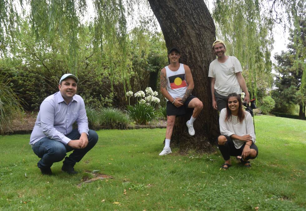 TEAM WORK: Ballarat artist Josh Muir, actor Zane Pfeiffer, filmmaker Britten Andrews and actor Thilylyaana Jones have spent the week shooting scenes at different Ballarat locations for the film.