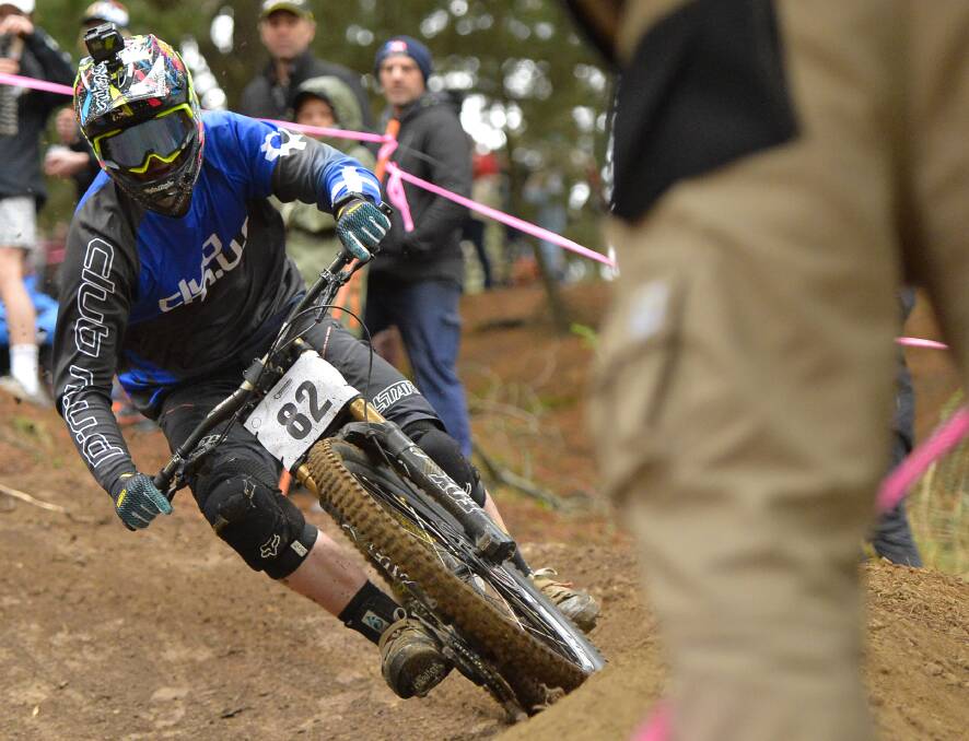 COMPETITOR: Tom Morgan competing in the Club Mud downhill mountain bike "King of Ballarat" event in B grade competition at Black Hill in Ballarat. Pictures: Dylan Burns