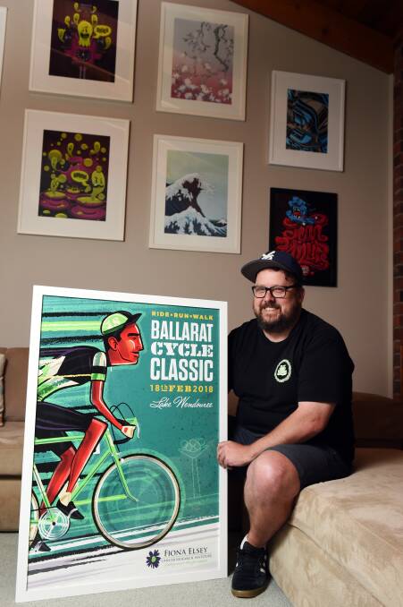 TALENT: Ballarat illustrator Travis Price has designed the artwork for the cycle classic posters, which will be on display and available for purchase. Picture: Kate Healy