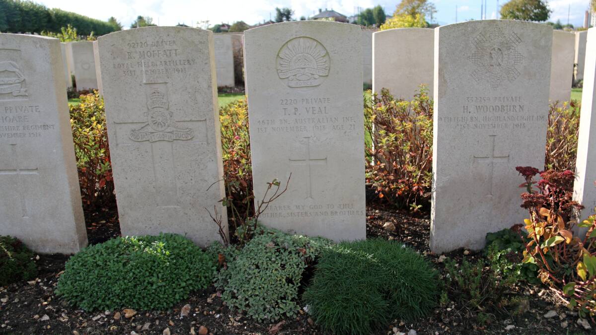 The graves of Ballarat men at St Sever Cemetery in Rouen, France. Pictures: Supplied.