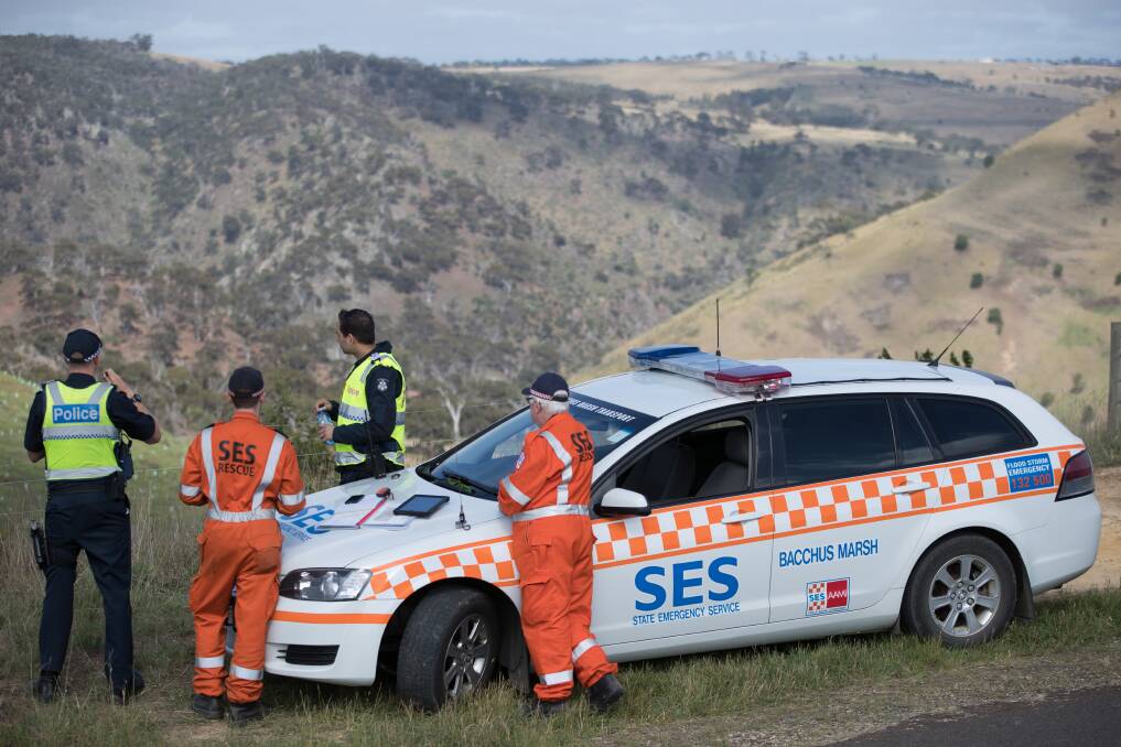 Police and the State Emergency Service looking for the missing man at Werribee Gorge State Park. Picture: Simon Schluter