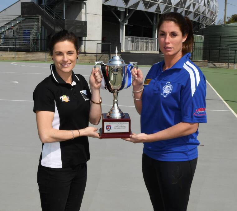 ULTIMATE PRIZE: Sunbury captain Tarryn Munro and North Ballarat City captain Stacey McCartin will lead their teams into an A-grade grand final battle at Mars Stadium's netball courts on Saturday. Picture: Lachlan Bence 