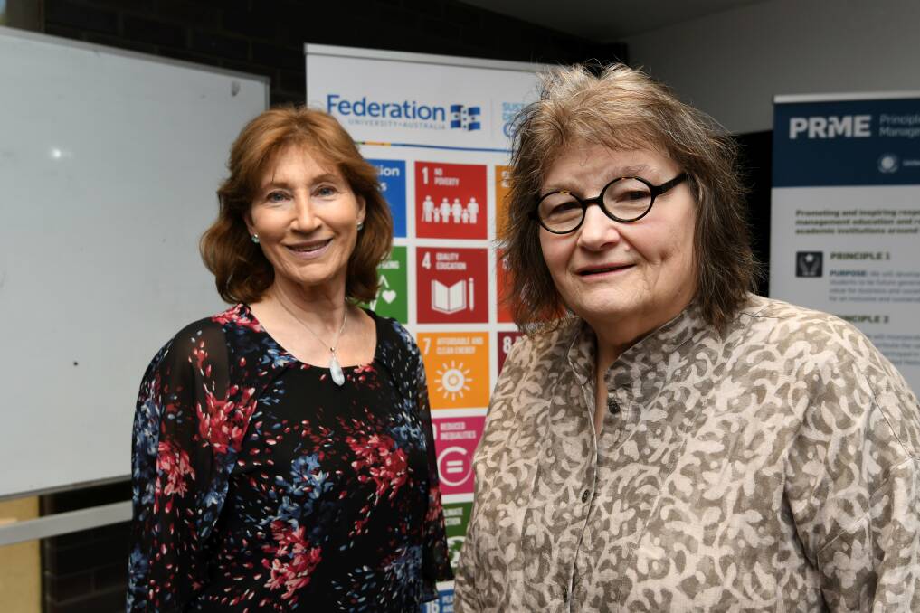 LEADERS: Lynne Reeder and Marilyn Turkovich at the leadership conference organised by Federation University Australia’s Business School. Picture: Lachlan Bence
