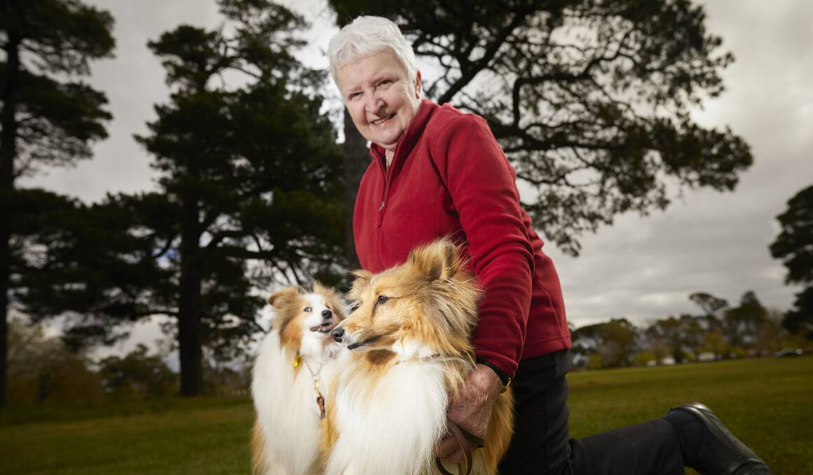 PAWFECTLY TRAINED: Secretary of the Ballarat Dog Obedience Club Pat Fuhrmeister with her shetland sheepdogs Polly and Tori. Picture: Luka Kauzlaric.