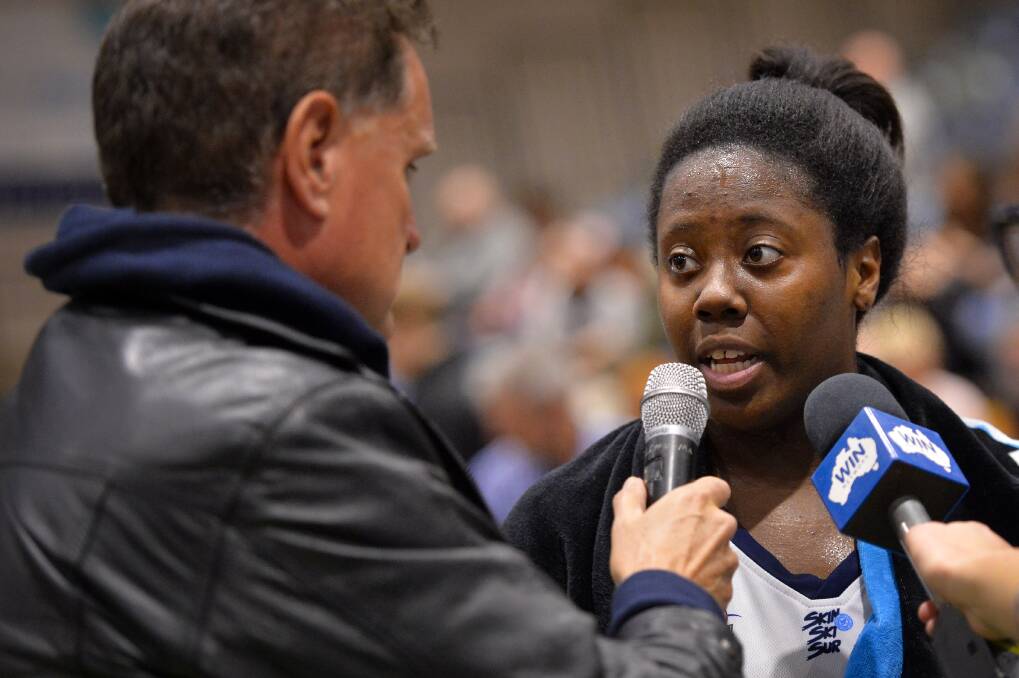 RECOGNITION: Ballarat Rush's Jaterra Bonds speaks to the media after a dominant performance against Hobart, with her 35 points and 10 rebounds at the Mars Minerdome earning her the MVP. Picture: Dylan Burns 