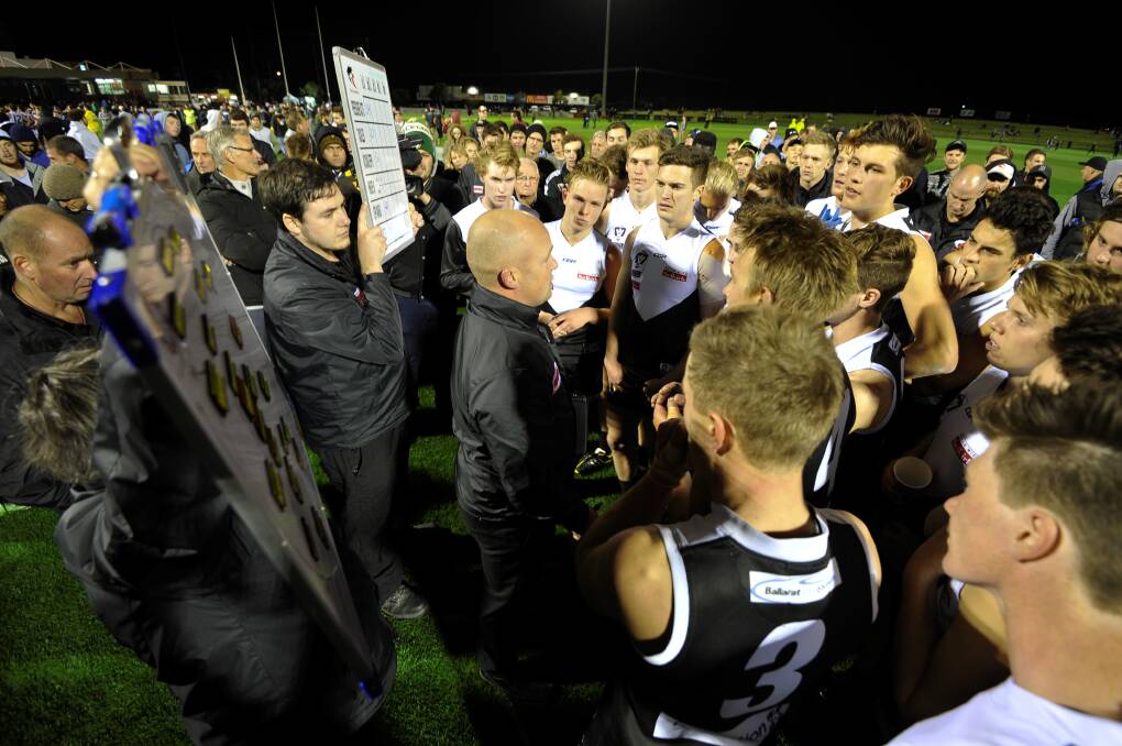 Marc Greig addresses his troops last year. Picture: Lachlan Bence