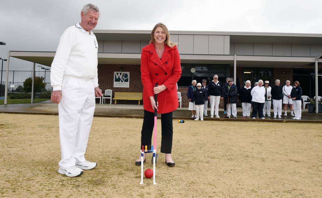 GAME ON: Ballarat and District Croquet Association vice president Brian Reither and Catherine King during the 2018/2019 season opener. Picture: Kate Healy