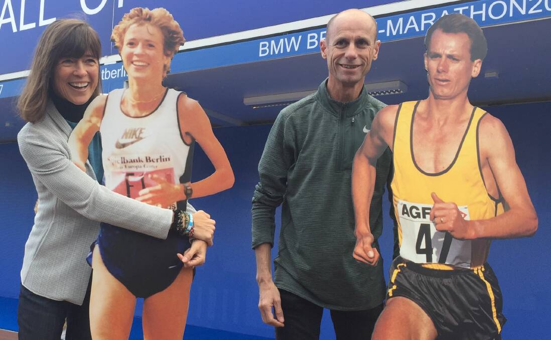 ACHIEVEMENT: Germany's Uta Pippig and Ballarat's Steve Moneghetti at their induction into the Berlin Marathon Hall of Fame. Picture: Fran Seton