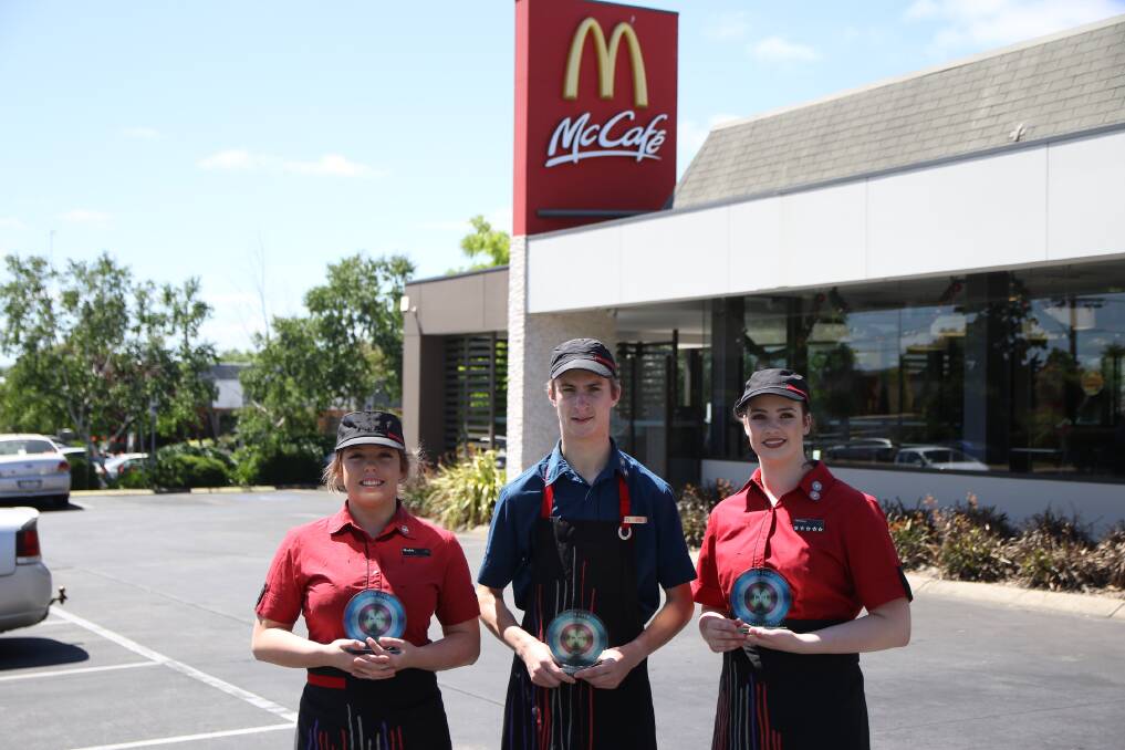 HARD WORKERS: Maddeline Healy from McDonald's Lucas, and Elijah Tong and Bethany Jerram from McDonald’s Wendouree have put their skills to the test and won a trip to Los Angeles. 