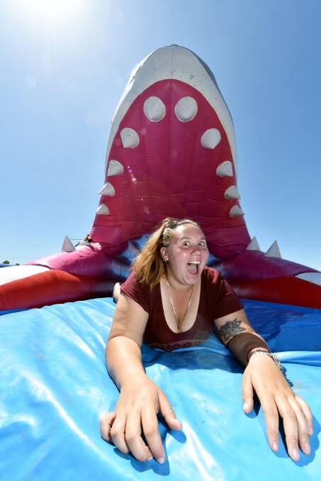 Splash'N'Bounce operator Sarah Wills on one of the inflatable rides. Picture: Jeremy Bannister