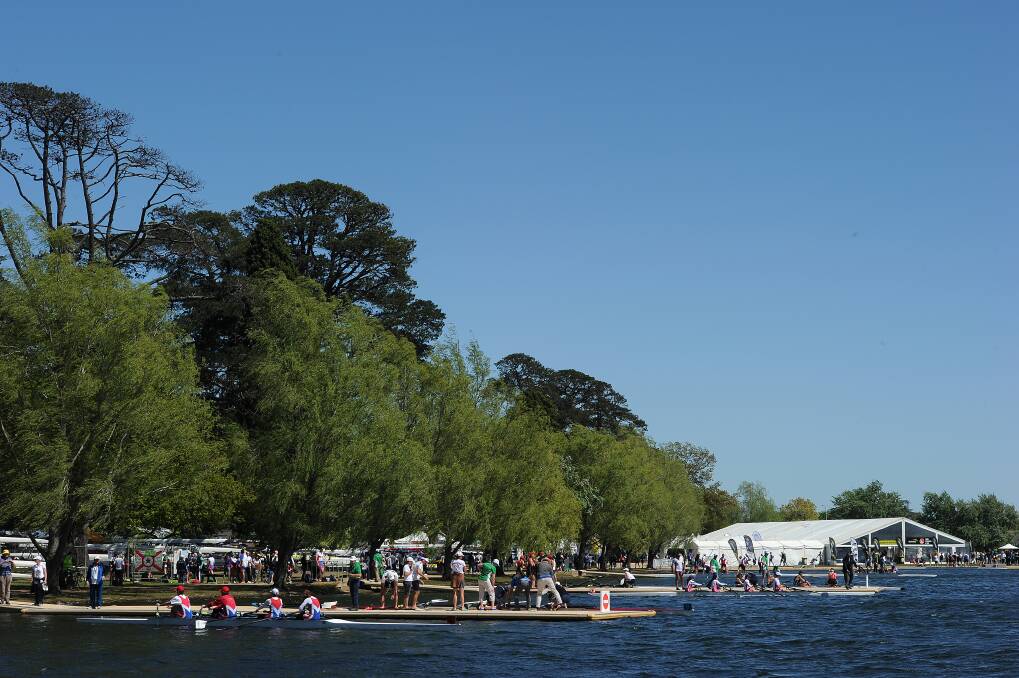 Rowers on the lake during the final day of competitions in the World Masters Rowing Regatta. PICTURE: JUSTIN WHITELOCK
