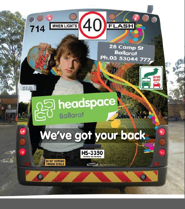 Mobile message: The headspace advertising on the back of a bus travelling on out-of-town routes.