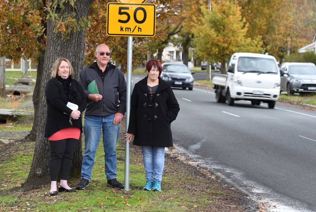 Concerned: Canadian residents Jo Anderson, William Stone and Jan Simmons are calling for a reduced speed limit along Clayton Street. PICTURE: LACHLAN BENCE